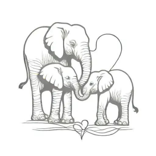 two elephants and their trunks make a heart tattoo design idea