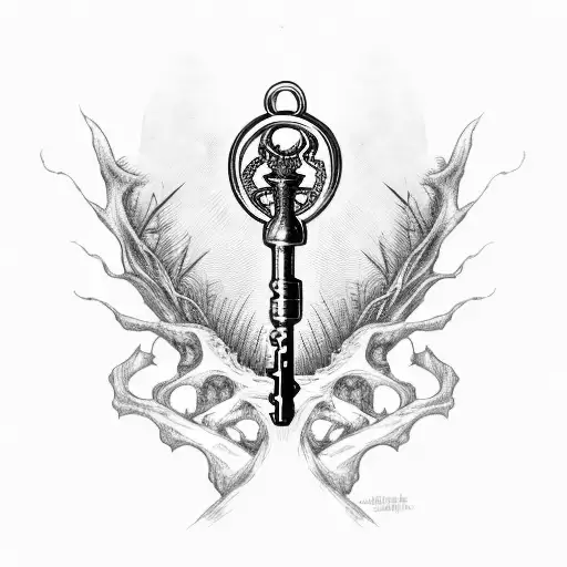 skeleton key with Forrest and Beach tattoo design idea