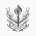 skeleton key with Forrest and Beach tattoo design idea