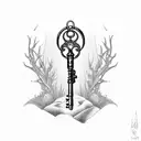 skeleton key with Forrest and Beach tattoo design idea