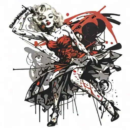 Marilyn Monroe skeleton in a dress dancing tattoo design idea