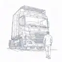 man standing in front of truck  tattoo design idea