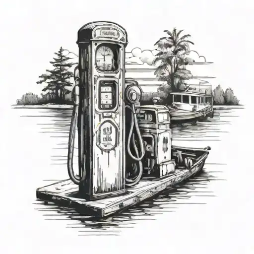 old gas pump on a boat dock tattoo design idea