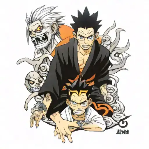 pain naruto with andoid 17 with zaraki kenpachi tattoo design idea