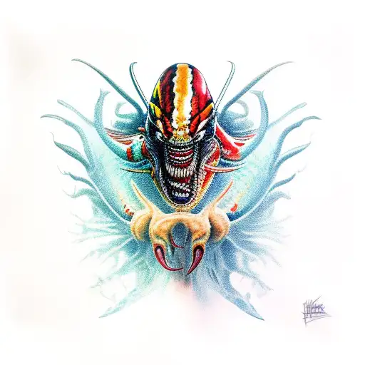 predator fighting venom tattoo design idea
