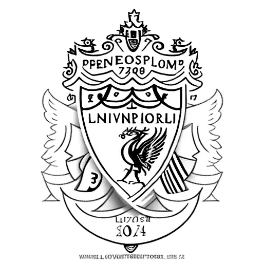 A sleek and modern interpretation of the Liverpool FC crest with a Premier League trophy incorporated tattoo design idea