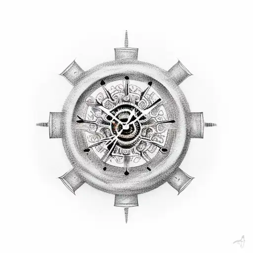 A realistic tattoo of a clock with intricate gears and the hands forming a TV show logo, surrounded by roses and military insignia. tattoo design idea