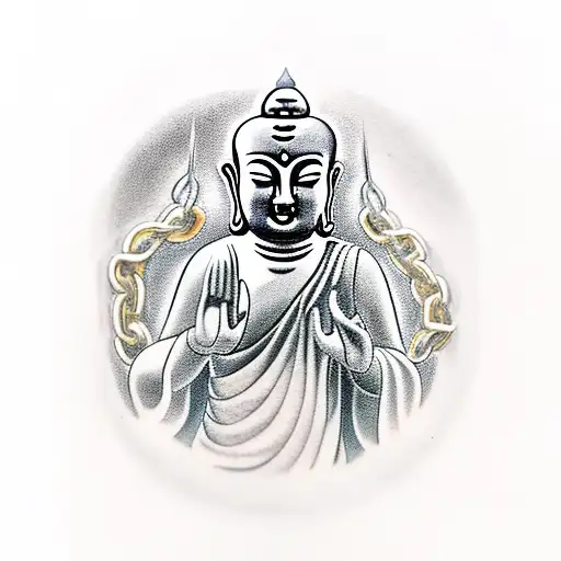 budha holding a broken chain with each hand tattoo design idea