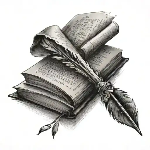 open book unfinished writting quill pen tattoo design idea