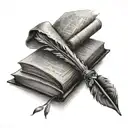 open book unfinished writting quill pen tattoo design idea