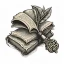 open book unfinished writting quill pen tattoo design idea