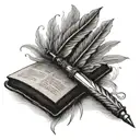 open book unfinished writting quill pen tattoo design idea