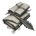 open book unfinished writting quill pen tattoo design idea