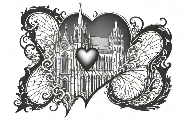 heart with a Gothic cathedral inside  tattoo design idea