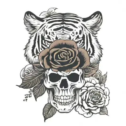tiger rose and skull tattoo design idea