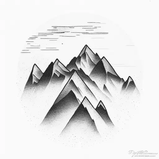 mountains in background and ocean on the foreground  tattoo design idea