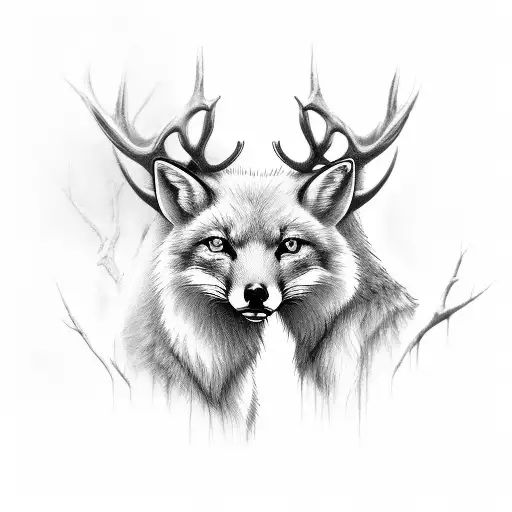 white elk and fox  tattoo design idea