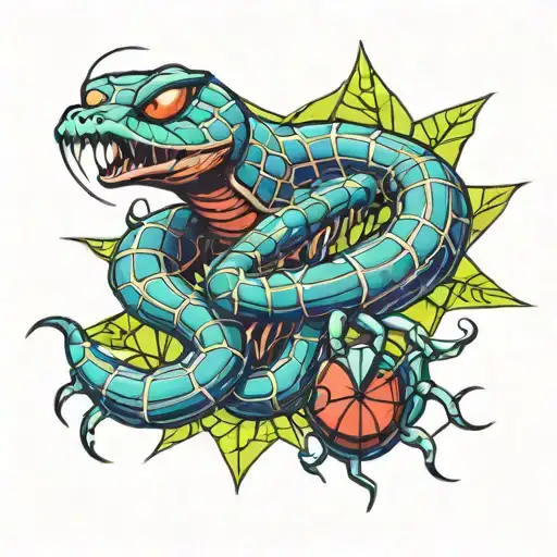 caterpillar, spider, web, spiderman, snake wrapped tattoo design idea