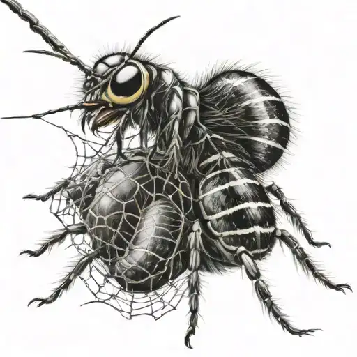 A caterpillar caught in a spider web and a spider about to eat it tattoo design idea