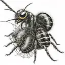 A caterpillar caught in a spider web and a spider about to eat it tattoo design idea