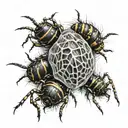 A caterpillar caught in a spider web and a spider about to eat it tattoo design idea