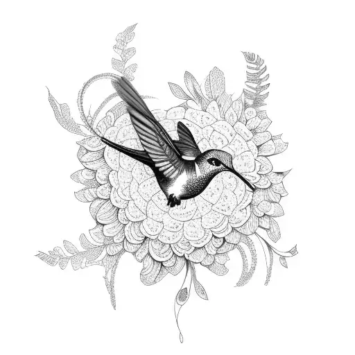 Hummingbird with flowers, infinity symbol tattoo design idea