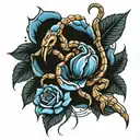 a scorpion holding a blue rose  tattoo design idea