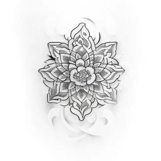 Tatuaje trazo fino mitad Sol y mitad girasol fusionado blanco y negro, sin relleno tattoo design idea