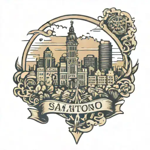 San Antonio skyline tattoo with a spurs symbol intertwined. TB small and hidden in tattoo tattoo design idea