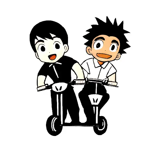black an white boys on stunt scooter tattoo design idea