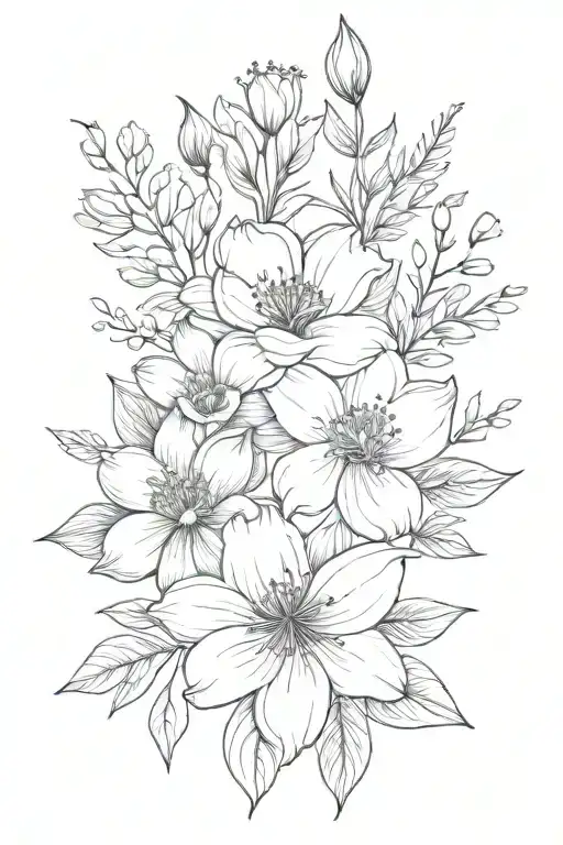 may December November march birth flower bouquet tied tattoo design idea