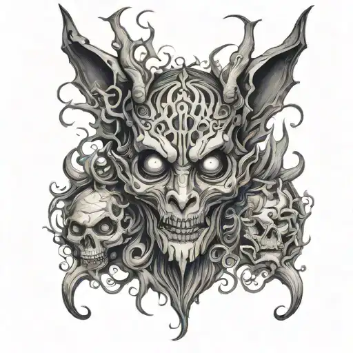 Design a tattoo inspired by the dark and creepy world of horror, featuring elements ofmacabre imagery like demons tattoo design idea