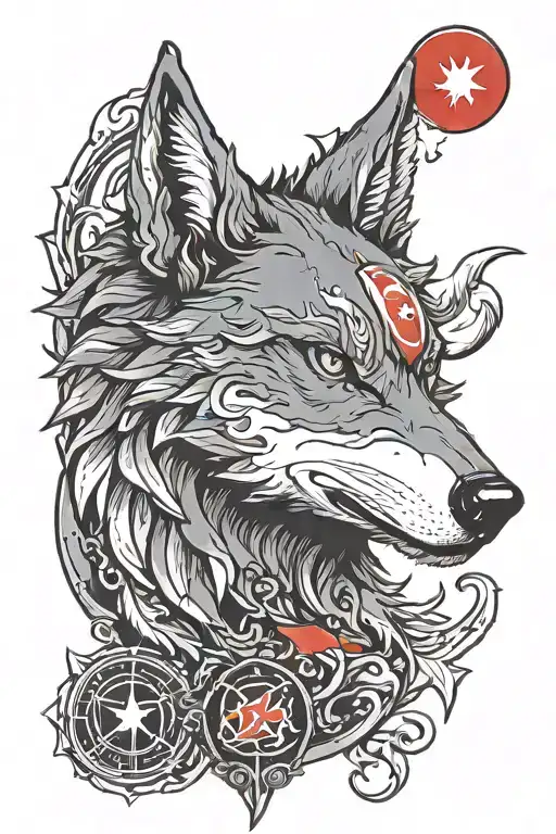 wolf with turkish flag logo tattoo design idea
