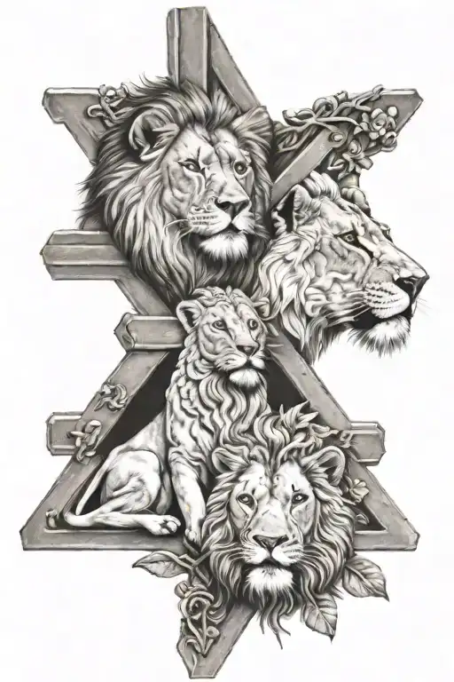 lion and lamb 3 crosses tattoo design idea
