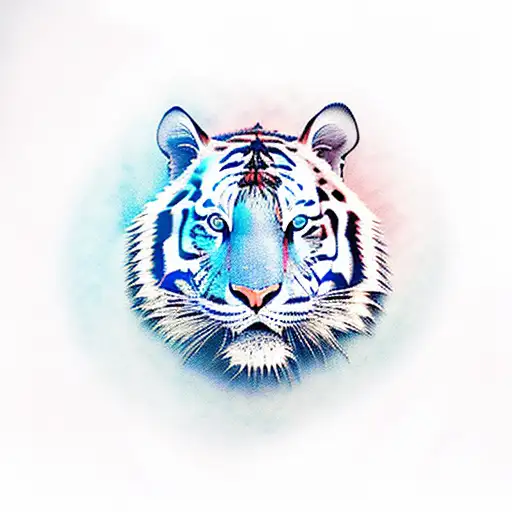 Half Face Tiger with Blue Eyes On Tribal lines On spine tattoo design idea