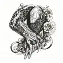 A futuristic cybernetic arm with circuit patterns intertwined with vines and flowers tattoo design idea