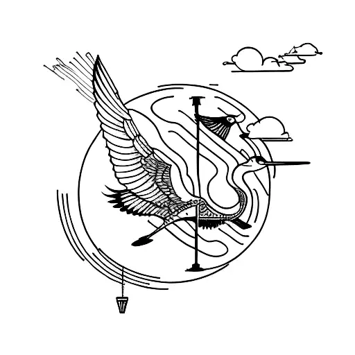 flying crane tattoo design idea
