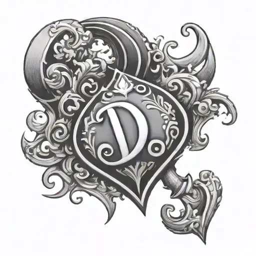black spade with a letter D tattoo design idea