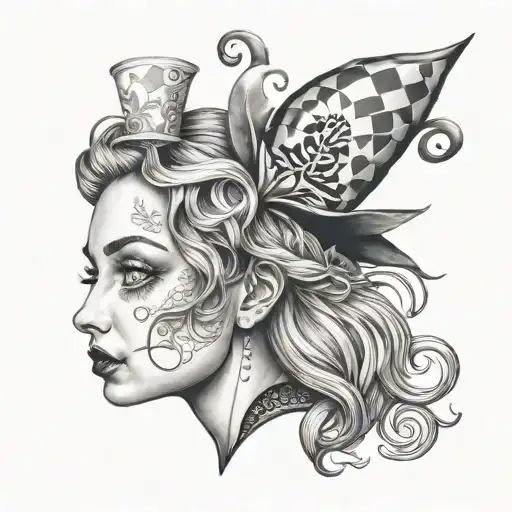 alice in wonderland trippy portrait tattoo design idea
