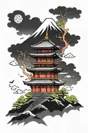 Mt Fuji, Tokyo, nighttime, neon, demon tattoo design idea