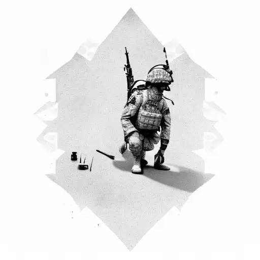 Soldier silhouette with the Bible verse 'Here I am, send me' tattoo design idea