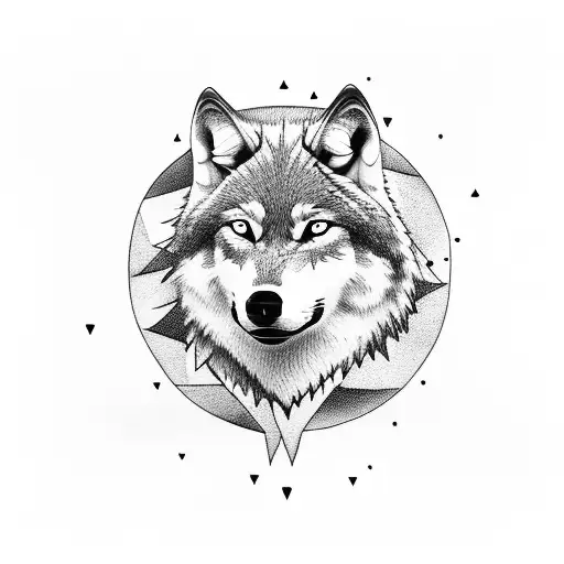 wolf with forest and moon tattoo design idea