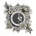 clock with rose tattoo design idea