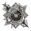 clock with rose tattoo design idea