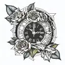 clock with rose tattoo design idea