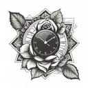 clock with rose tattoo design idea