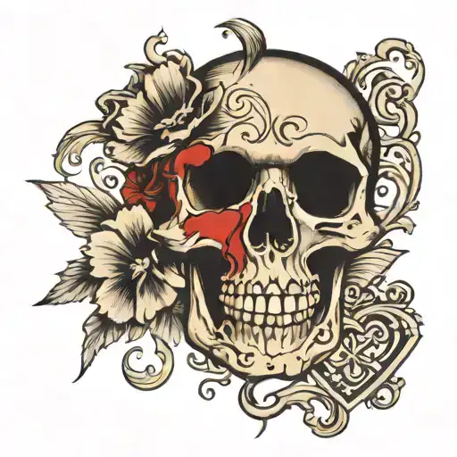heart skull with initials CF tattoo design idea