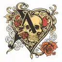 heart skull with initials CF tattoo design idea