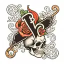 heart skull with initials CF tattoo design idea