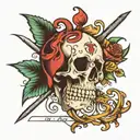 heart skull with initials CF tattoo design idea
